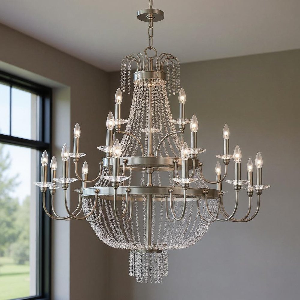 Nickel Multi Light Metal Dimmable Chandelier With Shades HomeRoots