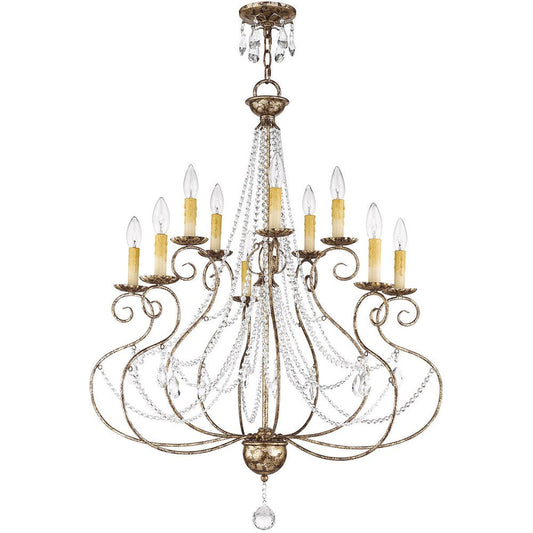 Bronze Ten Light Metal Dimmable Chandelier With Shades HomeRoots