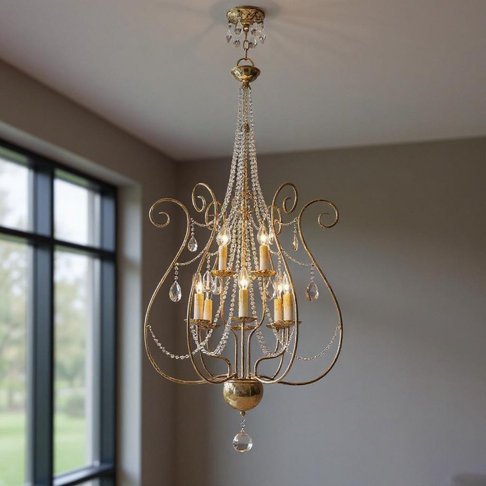 Bronze Nine Light Metal Dimmable Chandelier With Shades HomeRoots