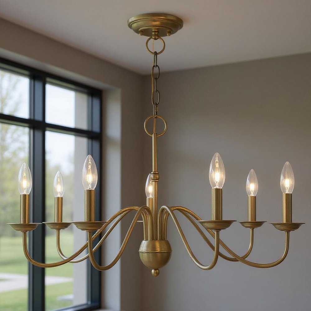 Antiqued Brass Seven Light Metal Dimmable Chandelier With Shades HomeRoots