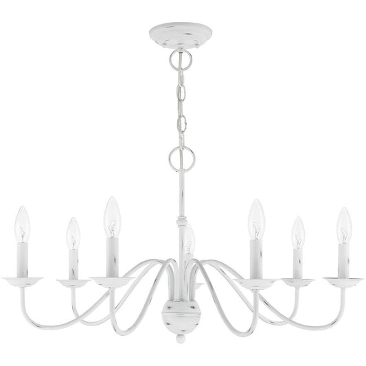 Antiqued White Seven Light Metal Dimmable Chandelier With Shades HomeRoots