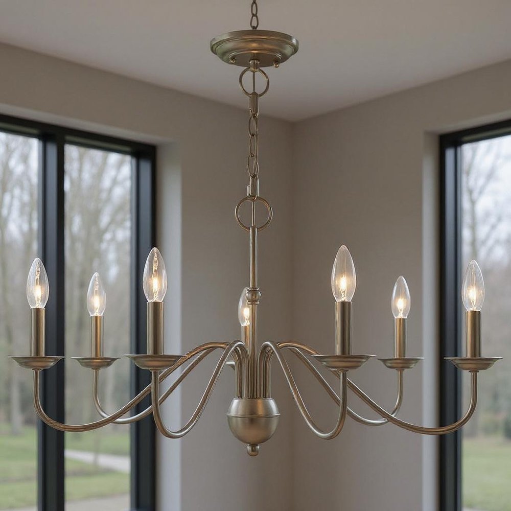 Nickel Seven Light Metal Dimmable Chandelier With Shades HomeRoots