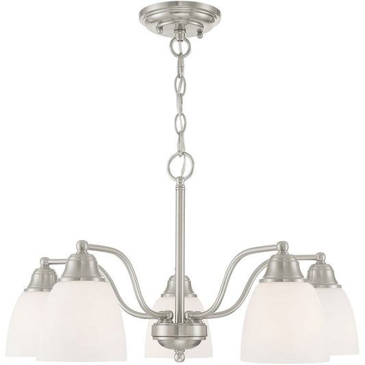 Nickel Five Light Metal Dimmable Chandelier With Shades HomeRoots