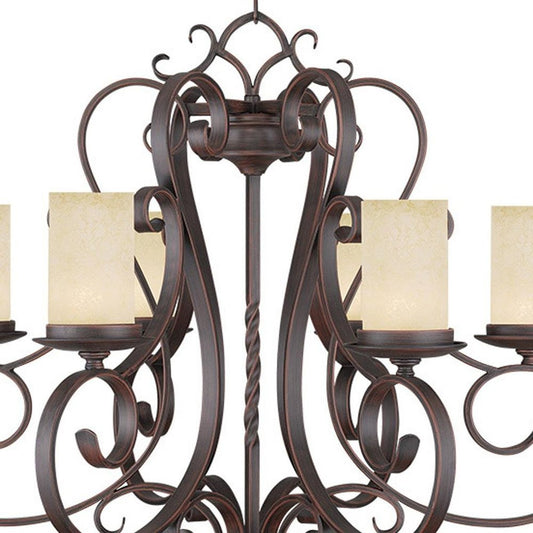 Bronze And Cream Six Light Metal Dimmable Chandelier With Shades HomeRoots