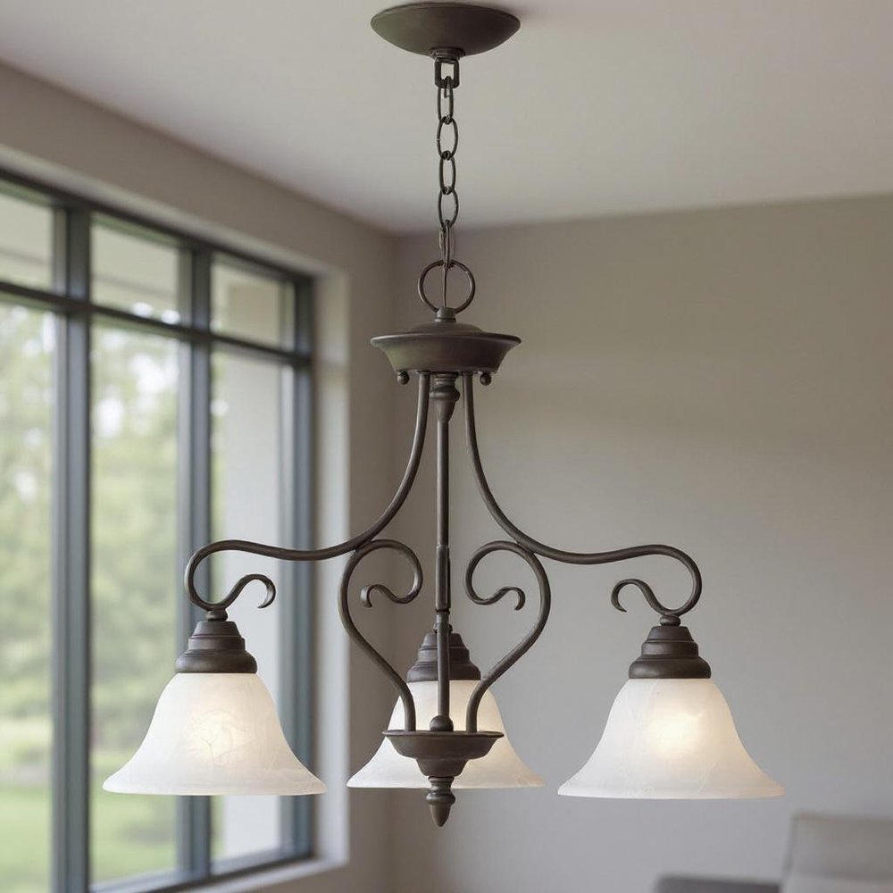Bronze Three Light Metal Dimmable Chandelier With Shades HomeRoots