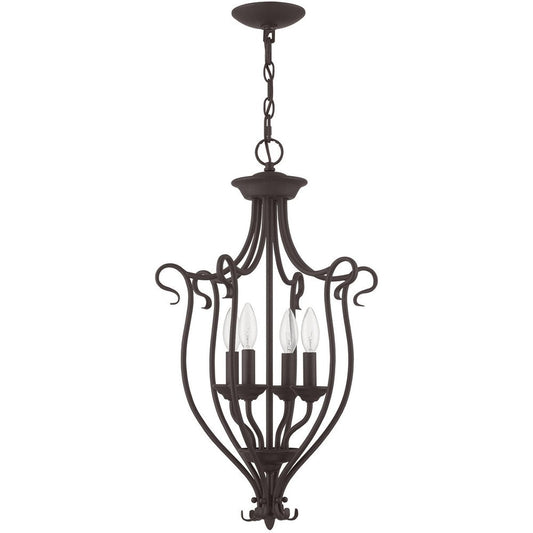 Bronze Four Light Metal Dimmable Chandelier With Shades HomeRoots