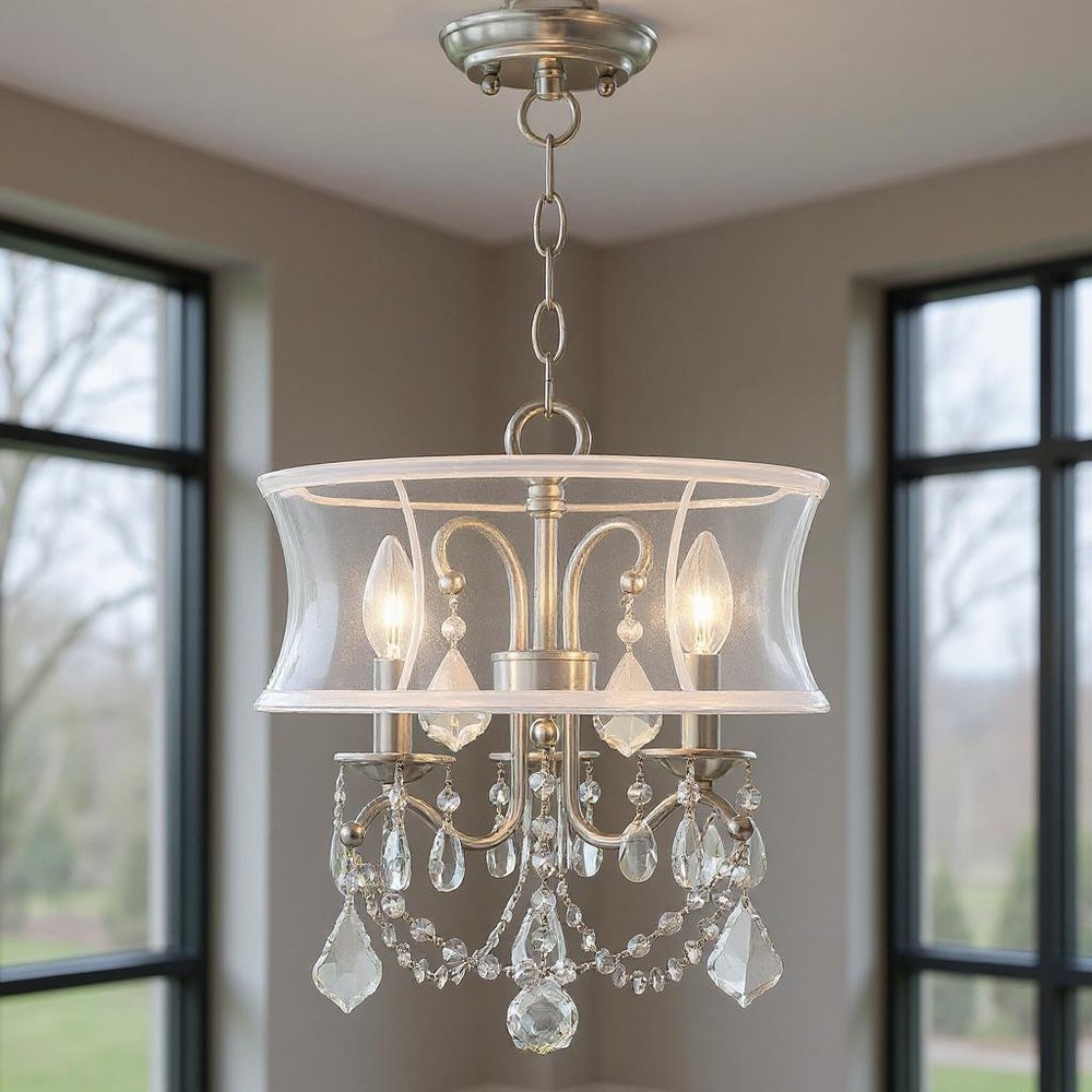 Nickel Three Light Metal Dimmable Chandelier With Shades HomeRoots