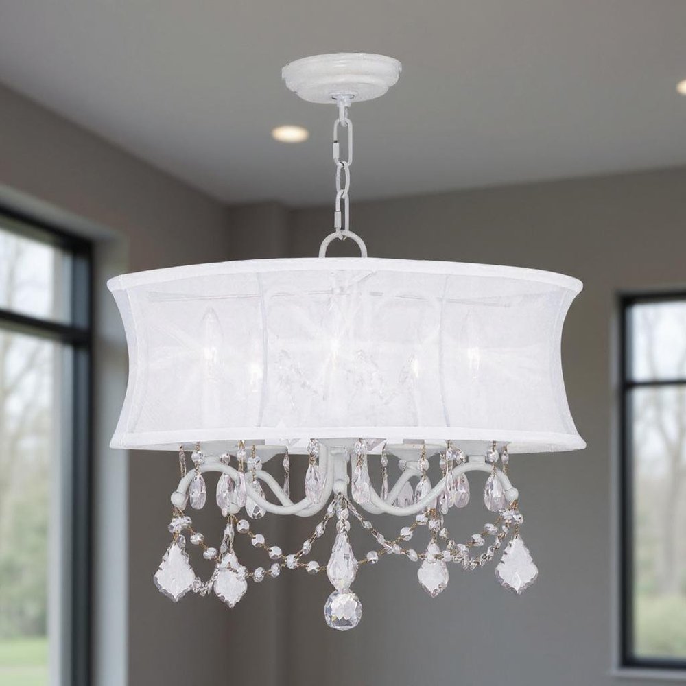 White Five Light Metal Dimmable Chandelier With Shades HomeRoots