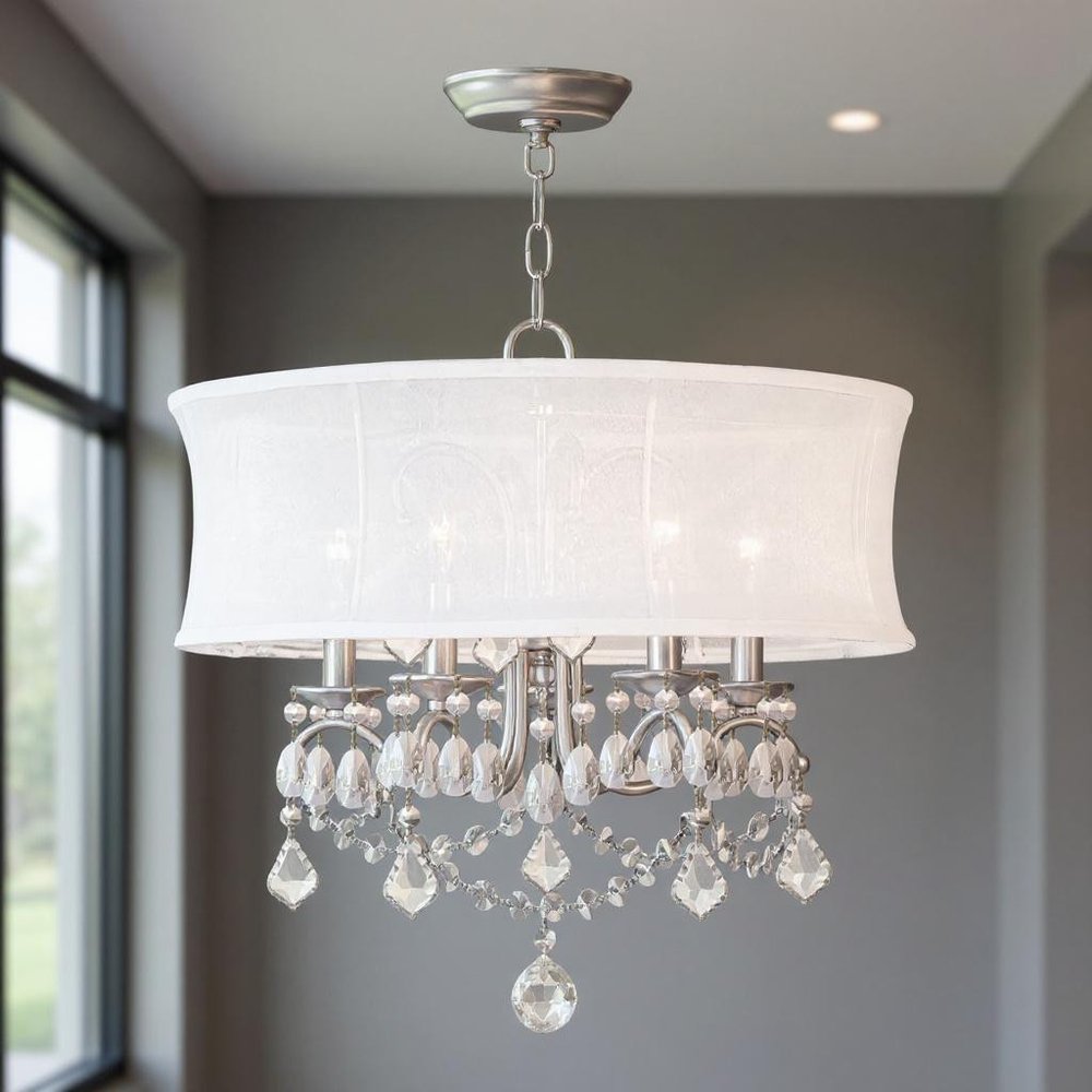Nickel Five Light Metal Dimmable Chandelier With Shades HomeRoots