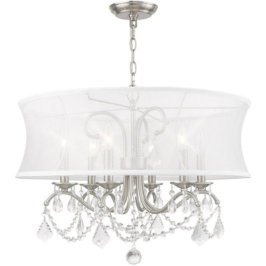 Nickel Six Light Metal Dimmable Chandelier With Shades HomeRoots