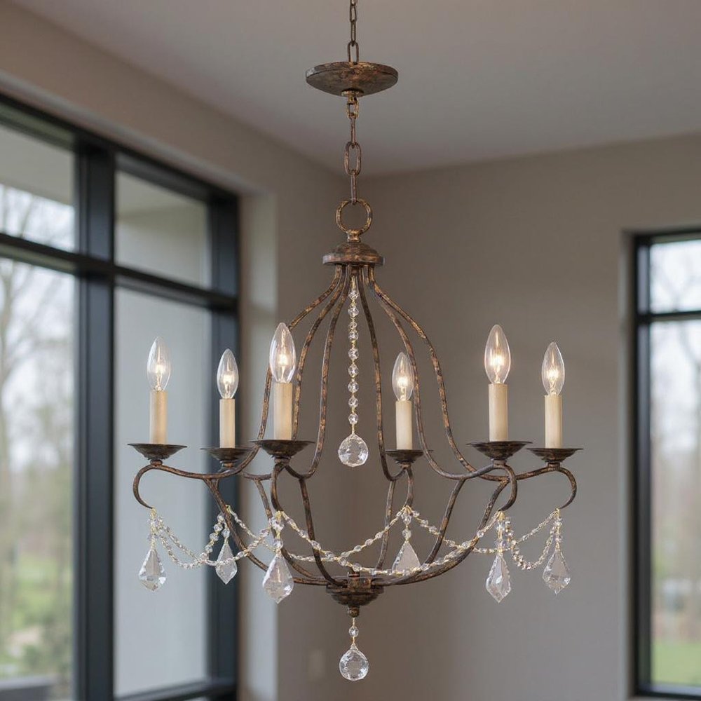 Bronze Six Light Metal Dimmable Chandelier With Shades HomeRoots