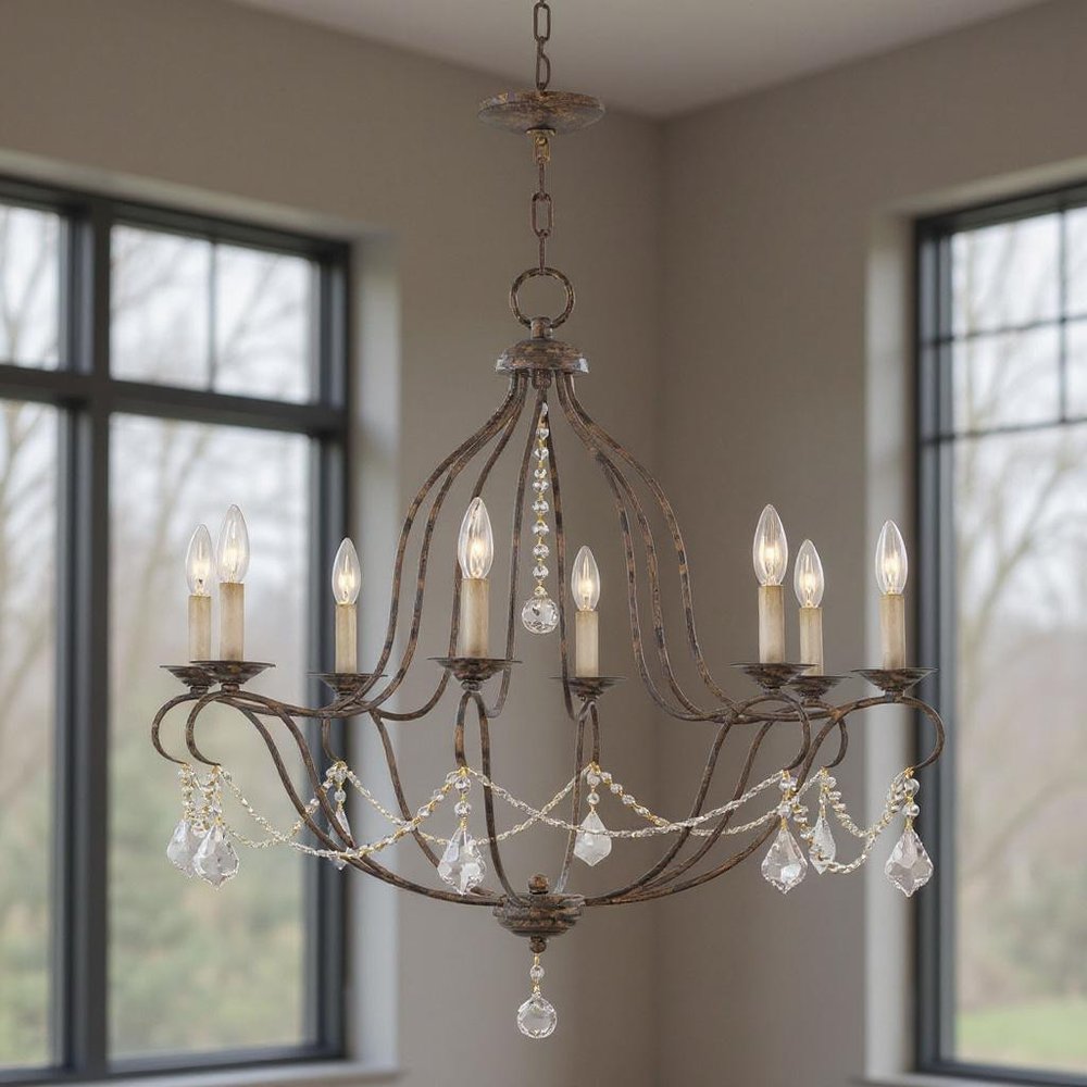 Bronze Eight Light Metal Dimmable Chandelier With Shades HomeRoots
