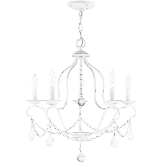 Antiqued White Five Light Metal Dimmable Chandelier With Shades HomeRoots