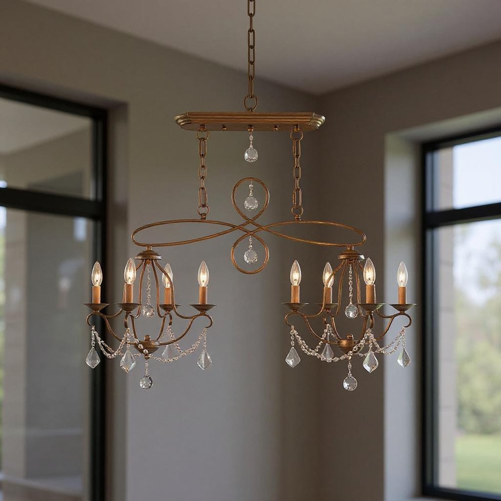 Gold Eight Light Metal Dimmable Chandelier With Shades HomeRoots