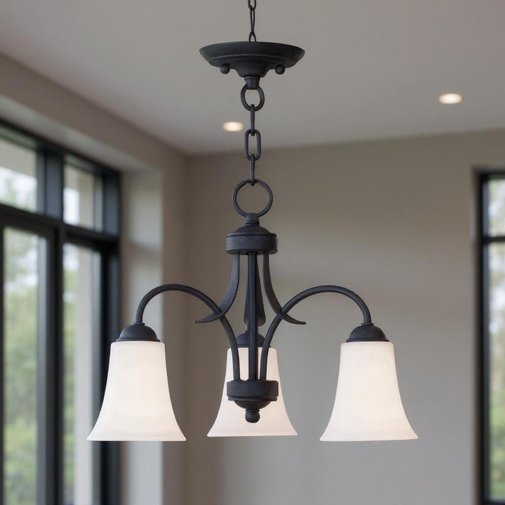 Black Three Light Metal Dimmable Chandelier With Shades HomeRoots
