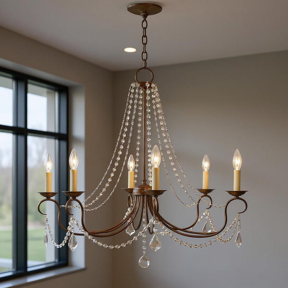 Bronze Eight Light Metal Dimmable Chandelier With Shades HomeRoots