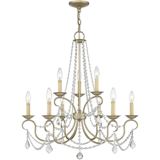 Silver Nine Light Metal Dimmable Chandelier With Shades HomeRoots