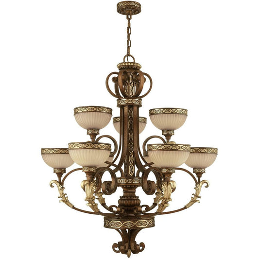 Bronze Nine Light Metal Dimmable Chandelier With Shades HomeRoots