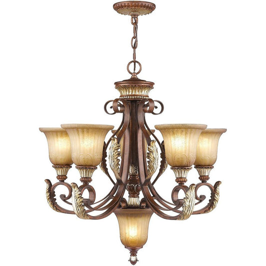 Bronze Six Light Metal Dimmable Chandelier With Shades HomeRoots