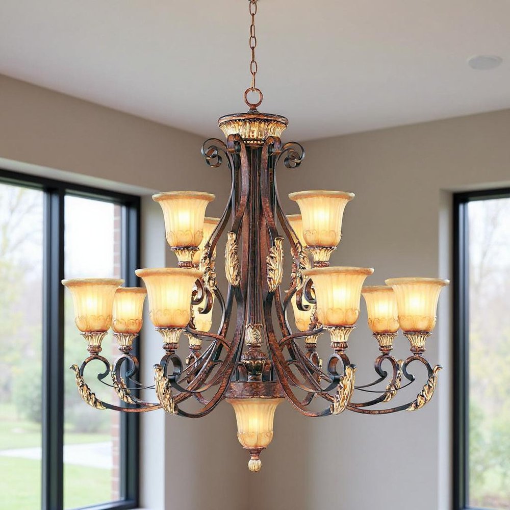 Bronze Multi Light Metal Dimmable Chandelier With Shades HomeRoots