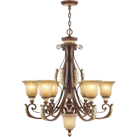 Bronze Seven Light Metal Dimmable Chandelier With Shades HomeRoots