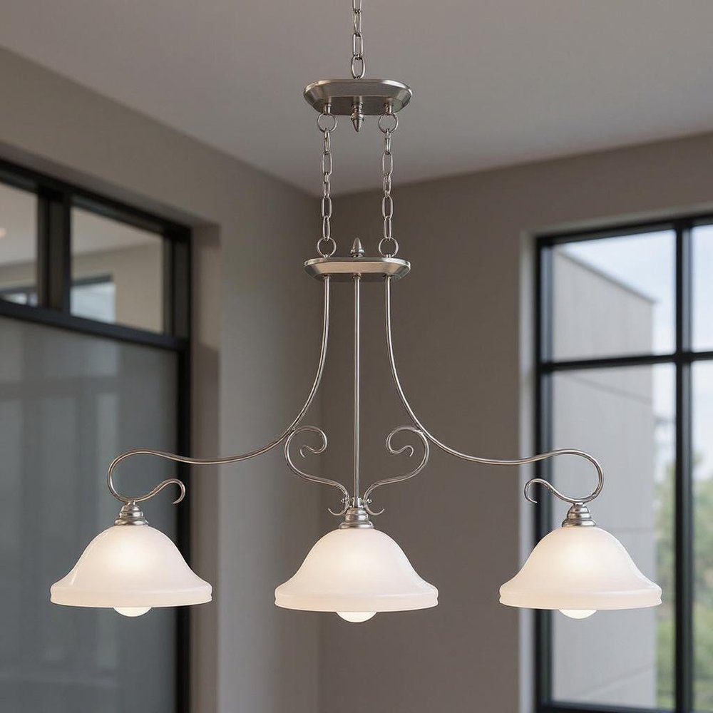 Nickel Three Light Metal Dimmable Chandelier With Shades HomeRoots