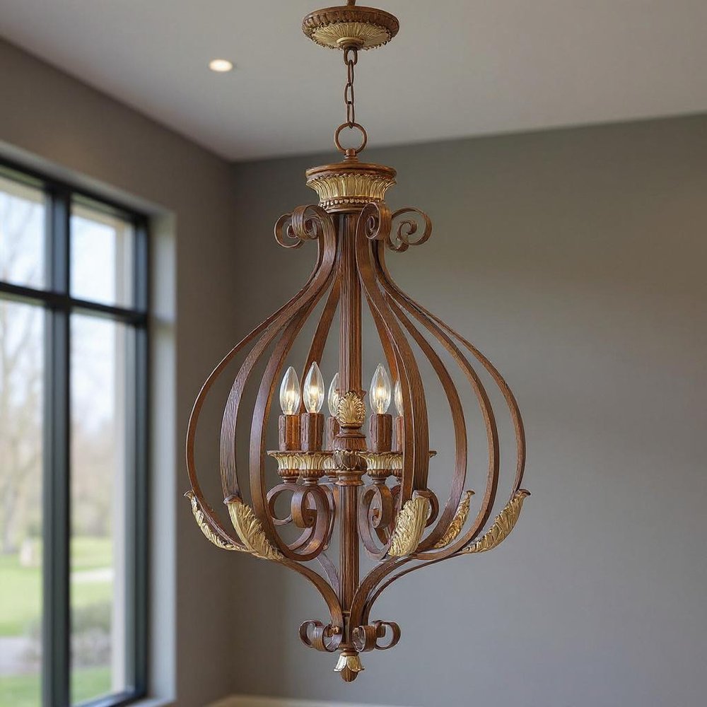 Bronze Six Light Metal Dimmable Chandelier With Shades HomeRoots