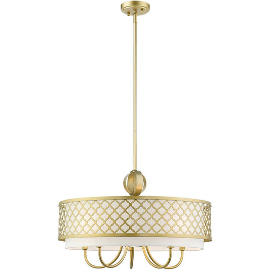 Gold And Off White Six Light Metal Dimmable Chandelier With Shades HomeRoots