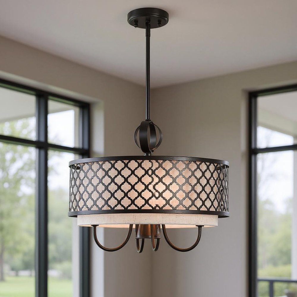 Bronze Five Light Metal Dimmable Chandelier With Shades HomeRoots