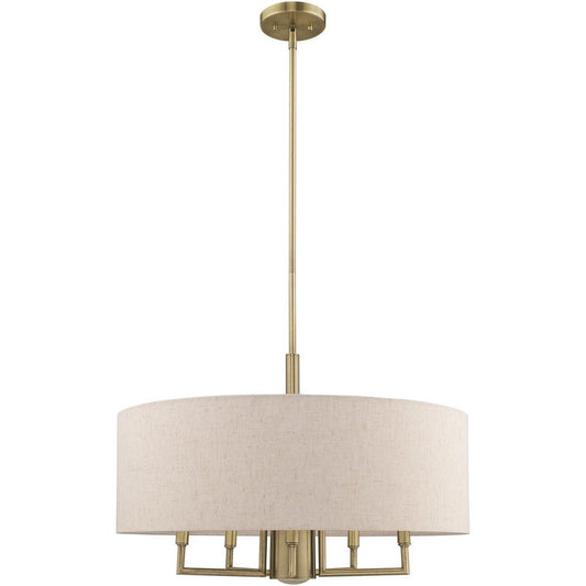 Antiqued Brass Six Light Metal Dimmable Chandelier With Shades HomeRoots
