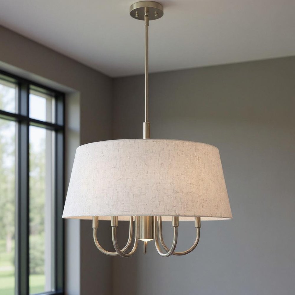 Nickel Six Light Metal Dimmable Chandelier With Shades HomeRoots