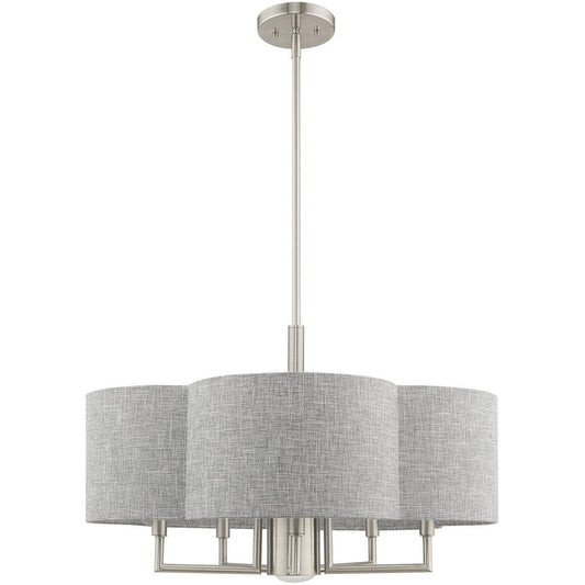 Nickel Six Light Metal Dimmable Chandelier With Shades HomeRoots