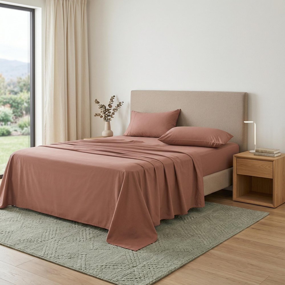 Four Piece Pink Cotton King Sheet Set HomeRoots