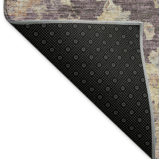 9' X 12' Eggplant Beige And Blue Floral Washable Indoor Outdoor Area Rug