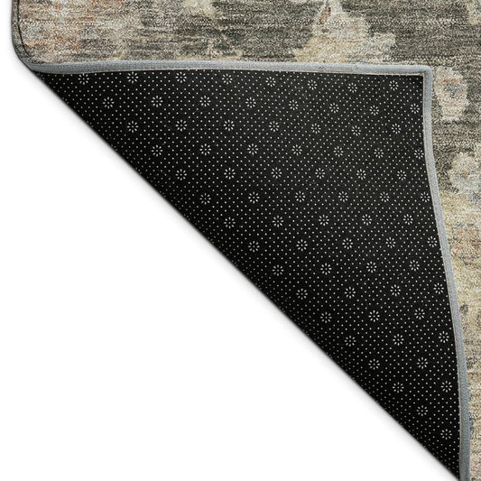 8' X 10' Gray Beige And Blue Floral Washable Indoor Outdoor Area Rug