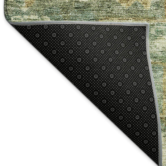 3' X 5' Fern Green And Gold Medallion Washable Indoor Outdoor Area Rug