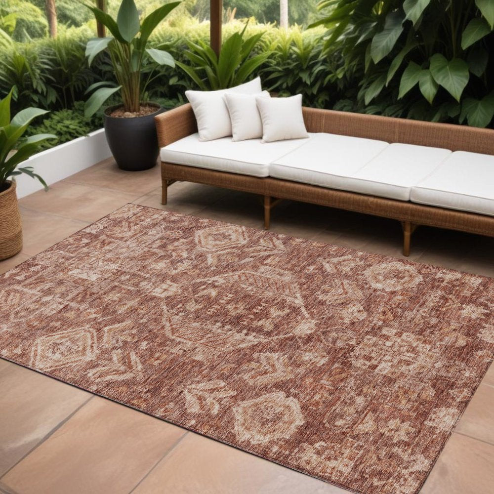 10' X 14' Rust And Beige Medallion Washable Indoor Outdoor Area Rug HomeRoots