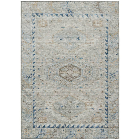 10' X 14' Linen And Blue Medallion Washable Indoor Outdoor Area Rug