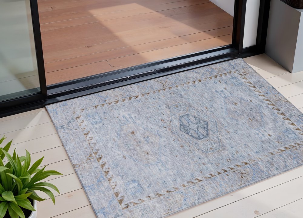 3' X 5' Sky Blue And Brown Medallion Washable Indoor Outdoor Area Rug HomeRoots