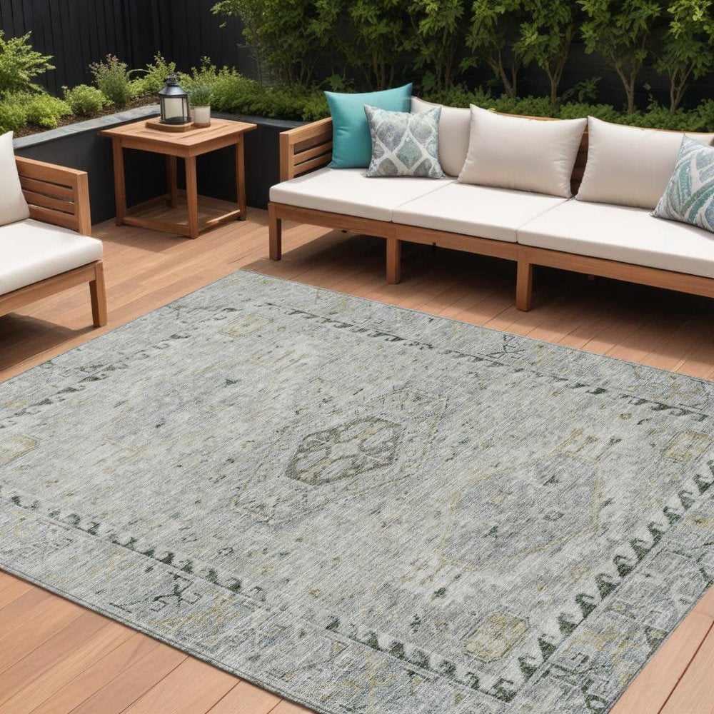 10' X 14' Taupe And Beige Medallion Washable Indoor Outdoor Area Rug HomeRoots