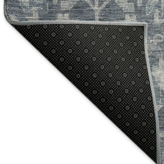 10' X 14' Denim Blue And Silver Floral Washable Indoor Outdoor Area Rug