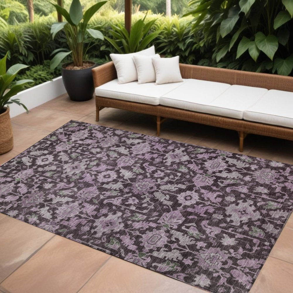 8' X 10' Eggplant And Gray Floral Washable Indoor Outdoor Area Rug HomeRoots