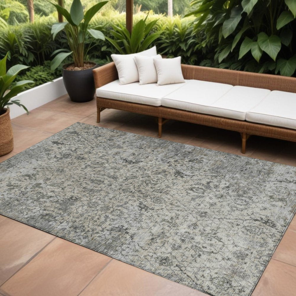 10' X 14' Beige And Gray Damask Washable Indoor Outdoor Area Rug HomeRoots