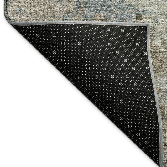 8' X 10' Beige Gray And Chocolate Abstract Washable Indoor Outdoor Area Rug