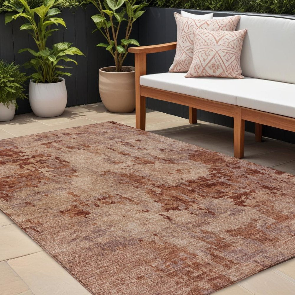 8' X 10' Copper And Coral Abstract Washable Indoor Outdoor Area Rug HomeRoots
