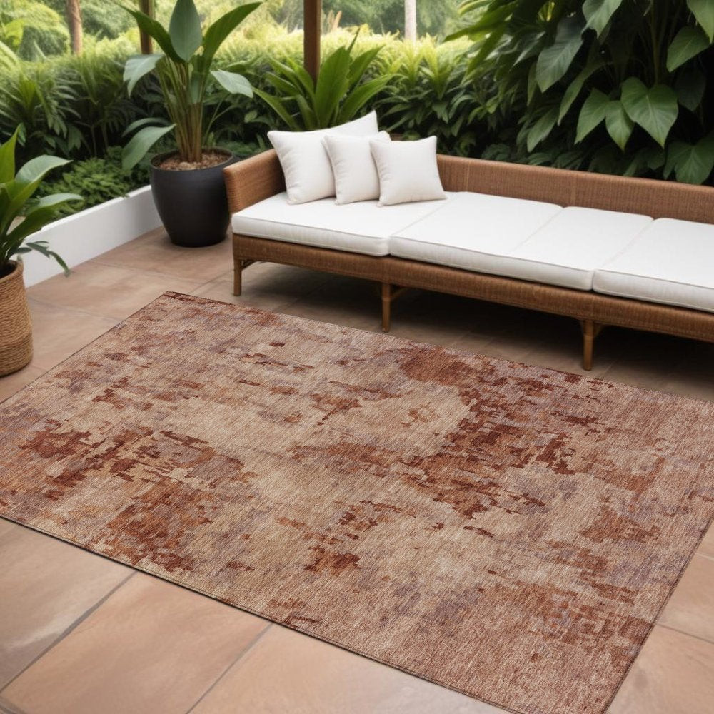 9' X 12' Copper And Coral Abstract Washable Indoor Outdoor Area Rug HomeRoots