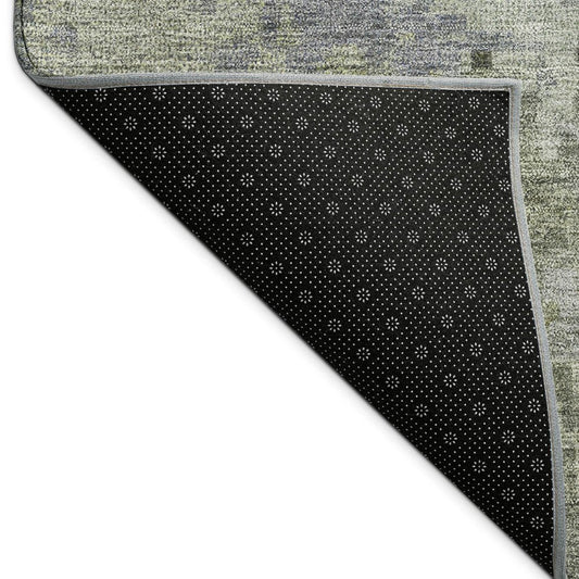 5' X 8' Green And Gray Abstract Washable Indoor Outdoor Area Rug