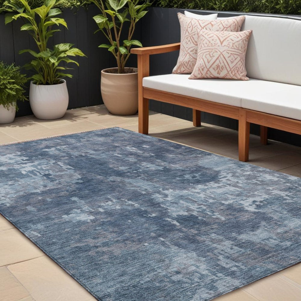 10' X 14' Blue And Ivory Abstract Washable Indoor Outdoor Area Rug HomeRoots