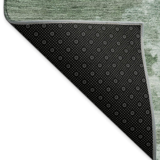 3' X 5' Artichoke Green And Ivory Abstract Washable Indoor Outdoor Area Rug