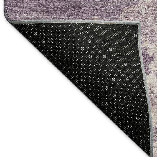 3' X 5' Plum Ivory And Gold Abstract Washable Indoor Outdoor Area Rug